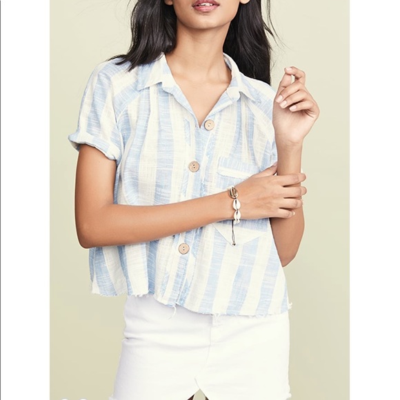 FREE PEOPLE Away At Sea Striped Linen Button Top - Picture 14 of 16